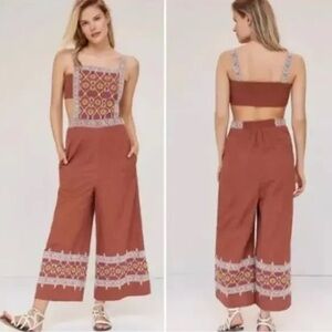 Anthropolgie Wide Leg Embroidered Jumpsuit. NWT size Large
